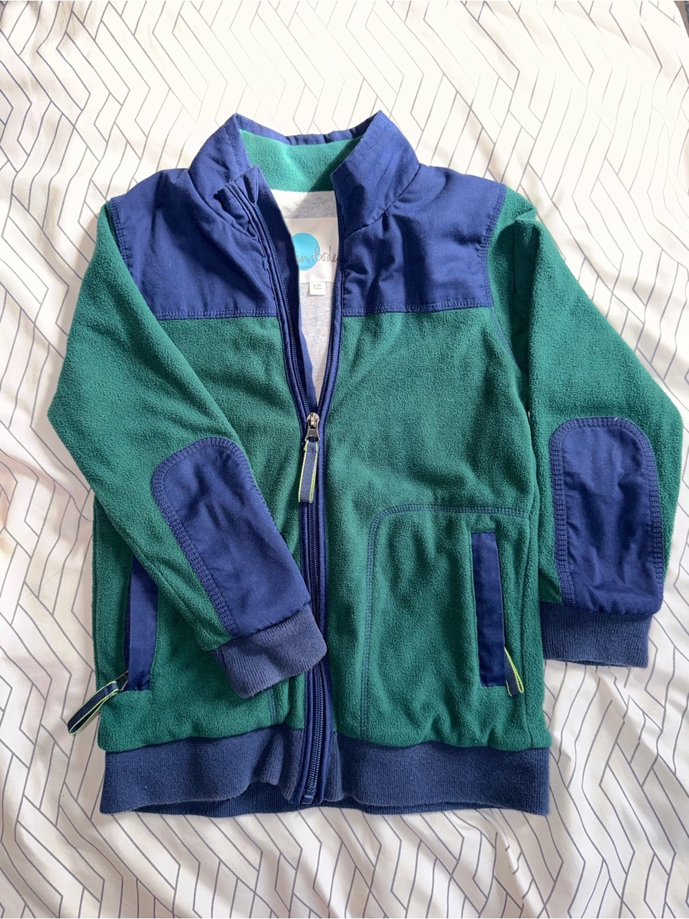 Mini Boden Fleece Jacket, 6-7Y, Blue/Gree